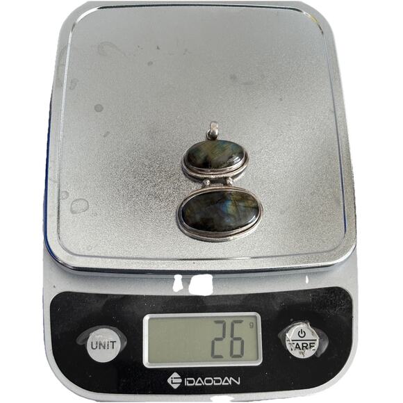 925 Sterling Silver Real Large Duel Oval Labradorite Gem Pendant 26g - Picture 7 of 7